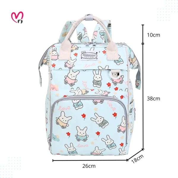 Light Green Rabbit Print Maternity Backpack – Baby Diaper Bag (38X18X26 cm)