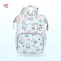 Light Green Rabbit Print Maternity Backpack – Baby Diaper Bag (38X18X26 cm)