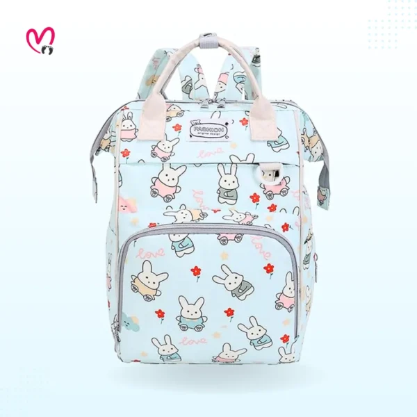 Light Green Rabbit Print Maternity Backpack – Baby Diaper Bag (38X18X26 cm)