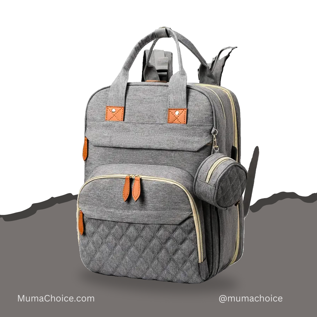 Baby Waterproof Diaper Bag with Pacifier Case | Stroller Strap & USB Port (Grey)