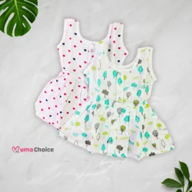 2 Muslin Frill Sleeve Frocks – 0 to 3 Months, Soft & Breathable