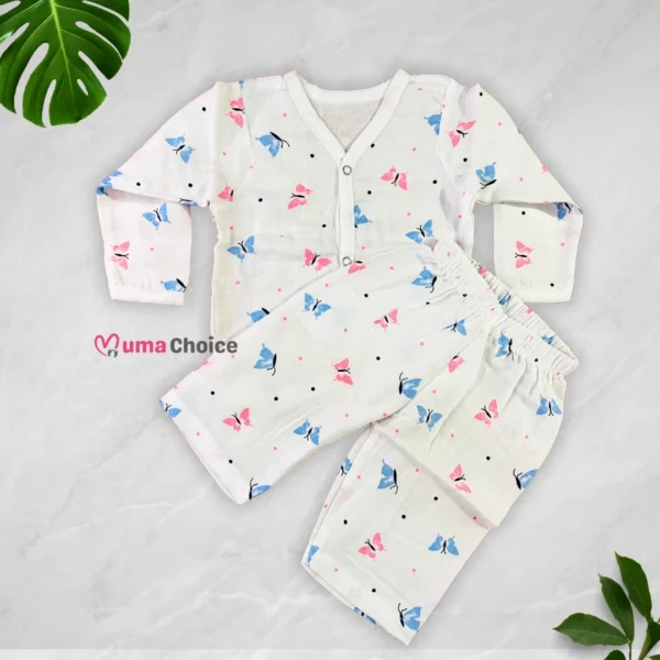 Muslin Full-Sleeve Jabla with Pant – 0 to 3 Months, Soft & Cozy