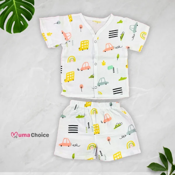 Muslin Half-Sleeve Jabla with Shorts – 0 to 3 Months, Soft & Breathable